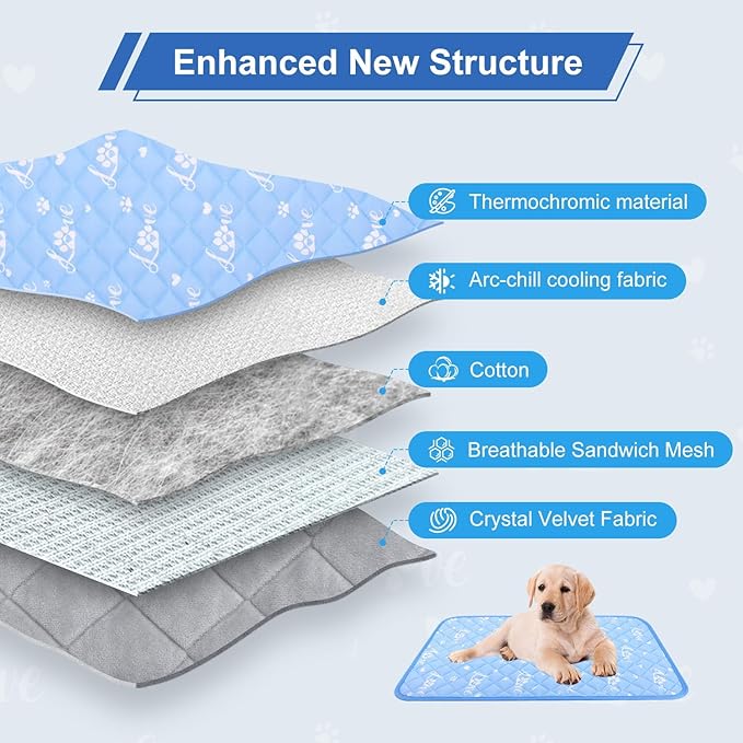 MH MYLUNE HOME Dog Cooling Mat 48x28 Inch - Double-Sided Cooling & Warm, Arc-Chill Cool Fiber, Endothermic Color Changing Pet Pad for Large Dogs, Foldable & Washable Summer Blanket
