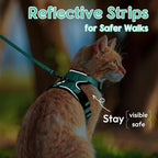 Dooradar Cat Harness and Leash Set, Escape Proof Safe Adjustable Kitten Vest Harnesses for Walking, Easy Control Soft Breathable Mesh Jacket with Reflective Strips for Cats, Green, XXS