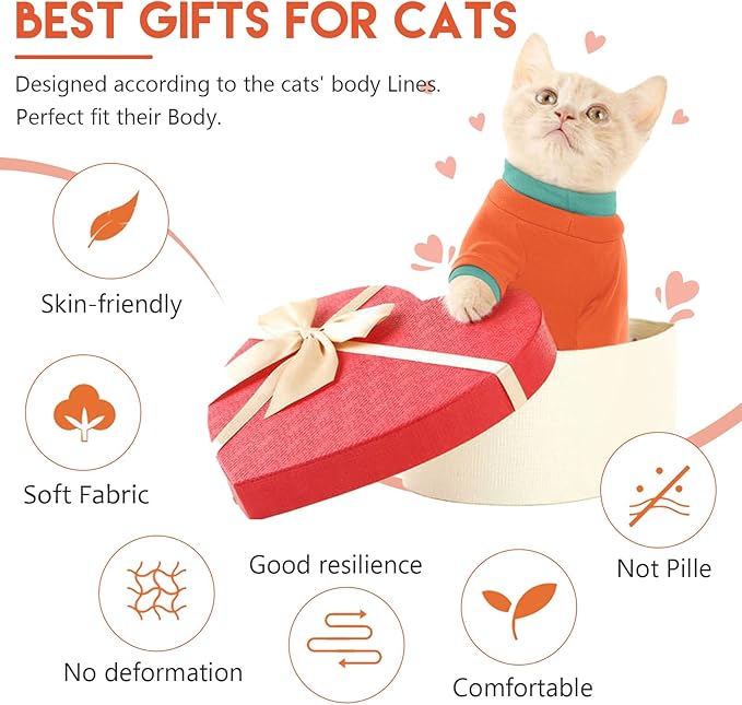Sticky Cat Clothes Stretchy, Sphynx Hairless Sweater & Pajamas for Cats only, Soft Cat Onesie for Cats After Surgery Female Male & Hair Loss Prevention, Orange XS