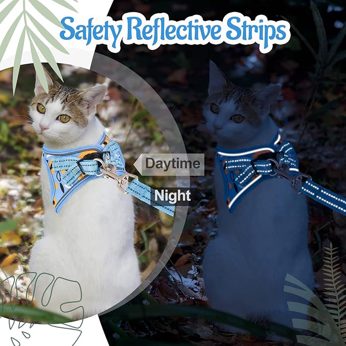 Cat Harness and Leash Escape Proof for Walking, Adjustable Soft Kitten Harness with Reflective Straps Step in Cat Vest Harness for Small Kitten and XS Dogs (Blue, M)