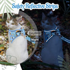 Cat Harness and Leash Escape Proof for Walking, Adjustable Soft Kitten Harness with Reflective Straps Step in Cat Vest Harness for Small Kitten and XS Dogs (Blue, XXS-Chest(8.7"-10.2"))