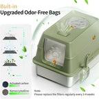Stainless Steel Cat Litter Box with Lid, XL Large Enclosed High Sided Litter Box with Removable Lid, Carbon Filters -Odor Free, Easy Cleaning, Anti-Urine Leakage for Big Cats -Green