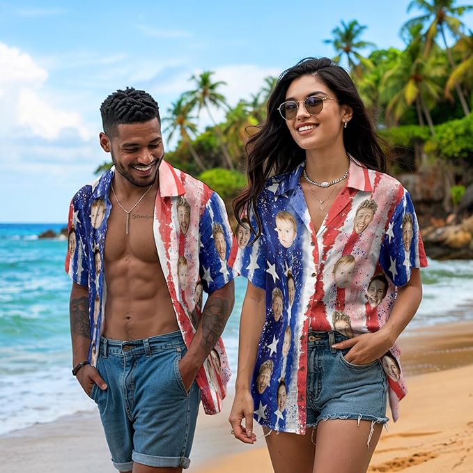 Custom Hawaiian Shirt with Face for Men, Unisex Tropical Beach Shirts Personalized Casual Funny Hawaii Button Down Shirts
