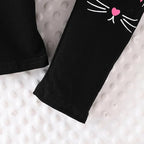 4-8T Toddler Girl Clothes Cat face print Short Sleeve Top+Pants Outfits Girl Spring and summer 2-Piece Set