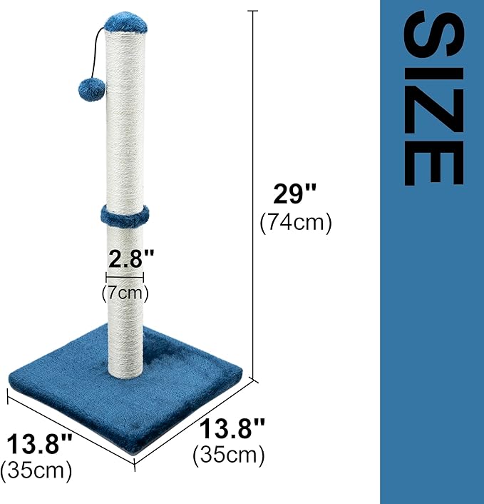 Dimaka 29" Tall Cat Scratching Post, Claw Scratcher with Sisal Rope and Covered with Soft Smooth Plush