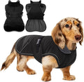Waterproof & Windproof Dachshund Coat with Adjustable Bands, Thick Weiner Vest Raincoat for Large Sausage Dog, Weenie Winter Puffer Coat, Outdoor Snowsuit for Dachshunds, Male Female Dog(Black, L)