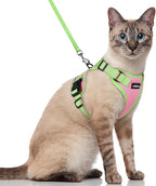 rabbitgoo Cat Harness and Leash Set, Escape Proof Soft Adjustable Vest Harnesses for Outdoor Walking, Easy Control Breathable Kitten Jacket with Reflective Strips, Pink & Light Green, S