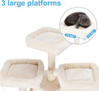 Hey-brother Cat Tree, 71 inches XL Large Cat Tower for Indoor Cats, Multi-Level Cat House with 3 Padded Perches, Big Scratcher, Cozy Basket, 2 Cat Condos and Scratching Posts, Beige MPJ034M