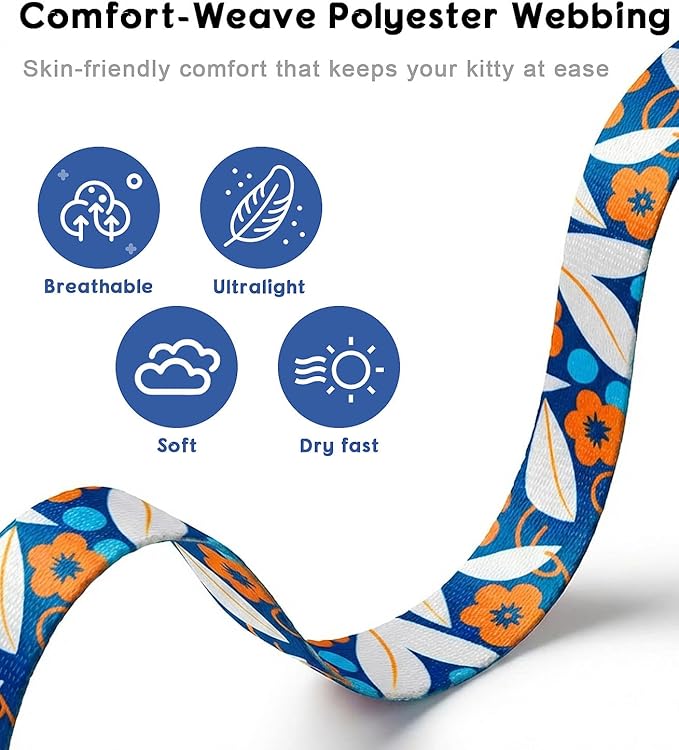 Halypet 2-Pack Cat Harness and Leash Set, Escape Proof 3-in-1 Adjustable Harness for Cats, Soft Lightweight, Easy On & Control for Walking, Travel & Outdoor Use, Navy Floral, Small
