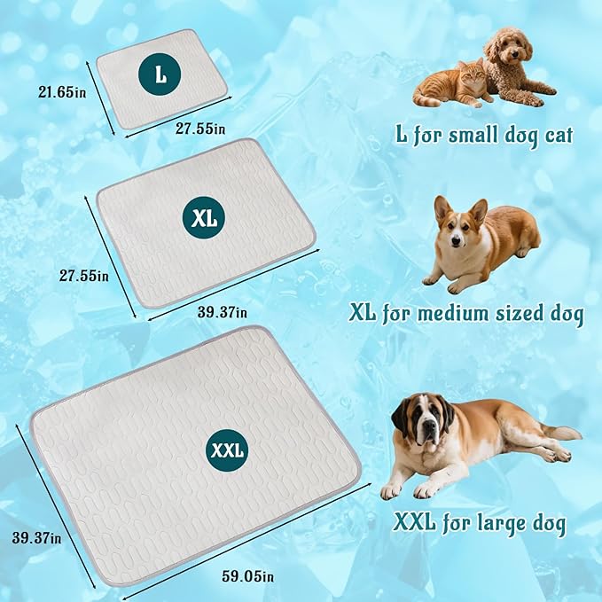 Cordless Cat Window Perch, Cats Dogs Hammock Cooling Mat, Summer Ice Silk Pad for Animal, Washable Chew-Proof Sleeping Mat(grayL)