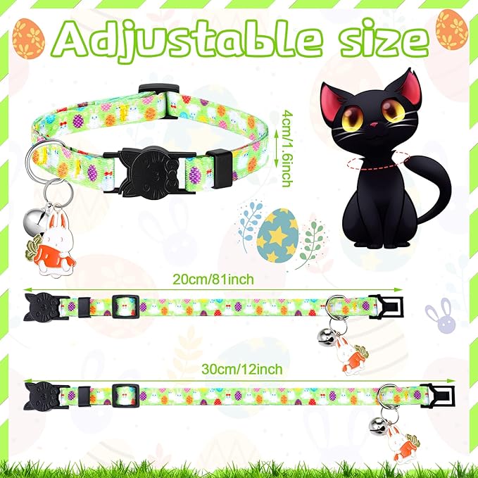 8 Pcs St. Patrick's Day Adjustable Cat Collar Easter Cat Collar with Bell Plastic Buckle Valentines Holiday Puppy Gift for Pet Kitten Puppy(Bunny)