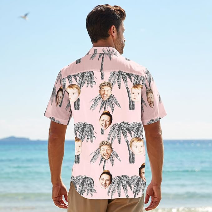 Custom Hawaiian Shirt with Face for Men, Unisex Tropical Beach Shirts Personalized Casual Funny Hawaii Button Down Shirts