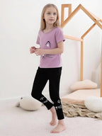 4-8T Toddler Girl Clothes Cat face print Short Sleeve Top+Pants Outfits Girl Spring and summer 2-Piece Set