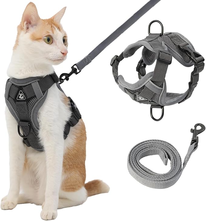Cat Harness and Leash, Reflective Cat Harness Escape Proof for Walking, Adjustable Kitten Harness and Leash Set, 4 Buckles Easy Control Breathable Cat Vest Harness for All Types of Cats