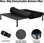 Veehoo Elevated Dog Bed Large Sized with Fluffy Plush Bolster Cushion, Washable Orthopedic Dog Couch Bed, Cooling Raised Pet Cot with Removable Mat, Breathable Mesh, No-Slip Feet, 42x 30 inches, Black