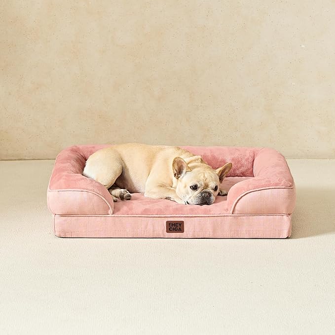 EHEYCIGA Orthopedic Dog Bed for Medium Dogs, Waterproof Memory Foam Medium Dog Beds with Sides, Non-Slip Bottom and Egg-Crate Foam Pet Couch Bed with Washable Removable Cover, Dusty Pink