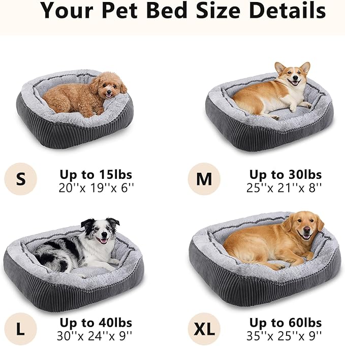 SIWA MARY Medium Dog Bed for Medium Large Dogs, Rectangle Dog Bed Medium Size Dog, Washable Orthopedic Pet Bed, Durable Calming Puppy Bed with Anti-Slip Bottom(30"x 24"x 9")