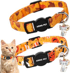 ARING PET 2 Pack Fall Cat Collars-Cute Breakaway Cat Collar with Bell & Pendant, Adjustable Fall&Halloween Kitten Collars with Safety Buckle for Girl and Boy Cats