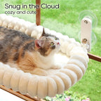 Zakkart SnugCloud Foldable Cat Window Perch - Cordless, Ultra Soft Machine Washable Bed with 4-Sided Bolster, Metal Frame - Window Hammock for Large Cats and Kittens (Cream White, Medium)