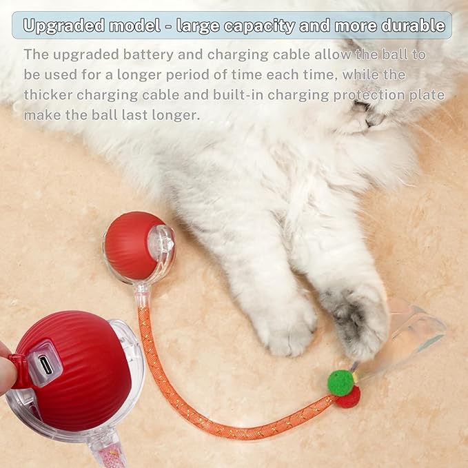 New Upgraded Cat Ball Toy - Speedy Tail 2.0 Cat Toy, Interactive Cat Toy Ball, Stimulating Toys and Juguetes para Gatos, Cat Toys for Bored Indoor（Sound Switchable） (Blue)