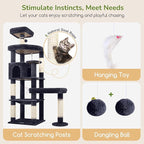 Globlazer Extra Large Platform Cat Tree, 65in Sturdy Cat Scratching Tree for Indoor Cats Large Adult, Big Cat Perch Tower with 3 Padded Perches, 6 Scratching Posts, Cat Condo, Hammock, S65, Dark Grey
