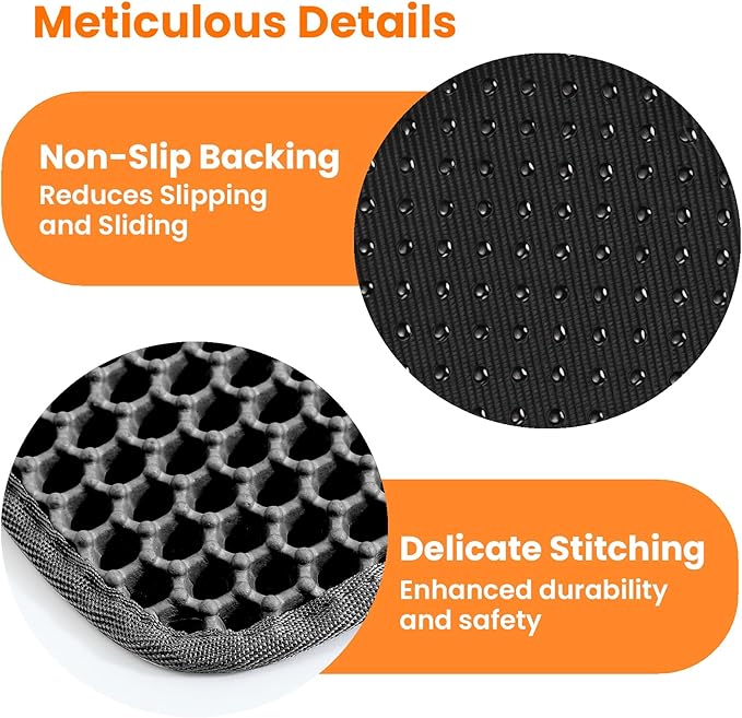 Cat Litter Mat, 24x18 Inches Large Double Layer Honeycomb Cat Litter Trapping Mat, Non Slip Waterproof Urine Proof Cat Litter Box Mat for Floor, Kitty Litter Rug, Cat Supplies, Black