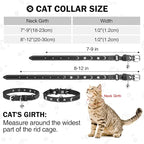 Leather Cat Collars for Boy Girl Cats with Bell and Safety Elastic Belt, Personalized Star and Moon Stud Adjustable Safe Buckle Collar for Kitty Small Big Cats Size 8-12 Inch, Black