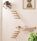 Cat Scraching Post Wall Shelves Set of 3 –1 Floating Fabric Hammock, 2 Cat Wall Ladders with 4 Steps EachWall Mounted Bed Furniture & Climber for Large Cats, Indoor Wall Playground