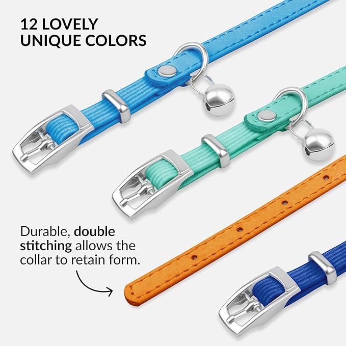 CollarDirect Leather Cat Collar with Bell - Kitten Collar, Small and Big Cat Strap for Boy Cats, Girl Cats with Safety Elastic Strap (Neck Fit 8"-11", Orange)