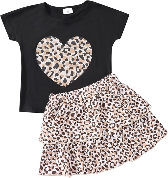 Akyzic Little Girl Skirt Outfit Two Piece Spring Summer Outfit Butterfly Dress Cat Print Skirt Toddler Girl Outfit Set