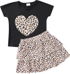 Akyzic Little Girl Skirt Outfit Two Piece Spring Summer Outfit Butterfly Dress Cat Print Skirt Toddler Girl Outfit Set