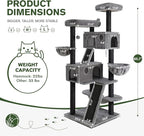 MUTICOR 66 Inches Multi-Level Large Cat Tree Tower for Indoor Big Feline/Cozy Plush Perches/Condo/Sisal Scratching Posts/Hammock and Baskets/Activity Center Play House/Wide Base/Black & Grey