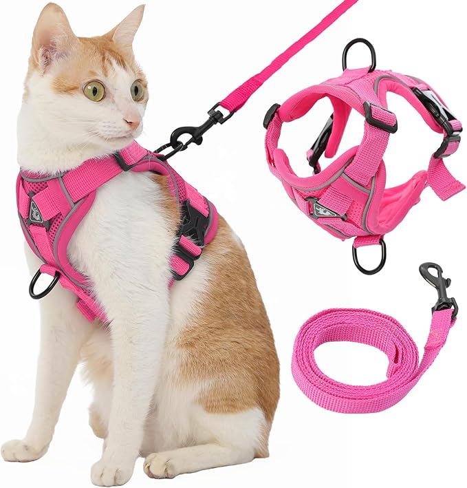 Cat Harness and Leash, Reflective Cat Harness Escape Proof for Walking, Adjustable Kitten Harness and Leash Set, 4 Buckles Easy Control Breathable Cat Vest Harness for All Types of Cats
