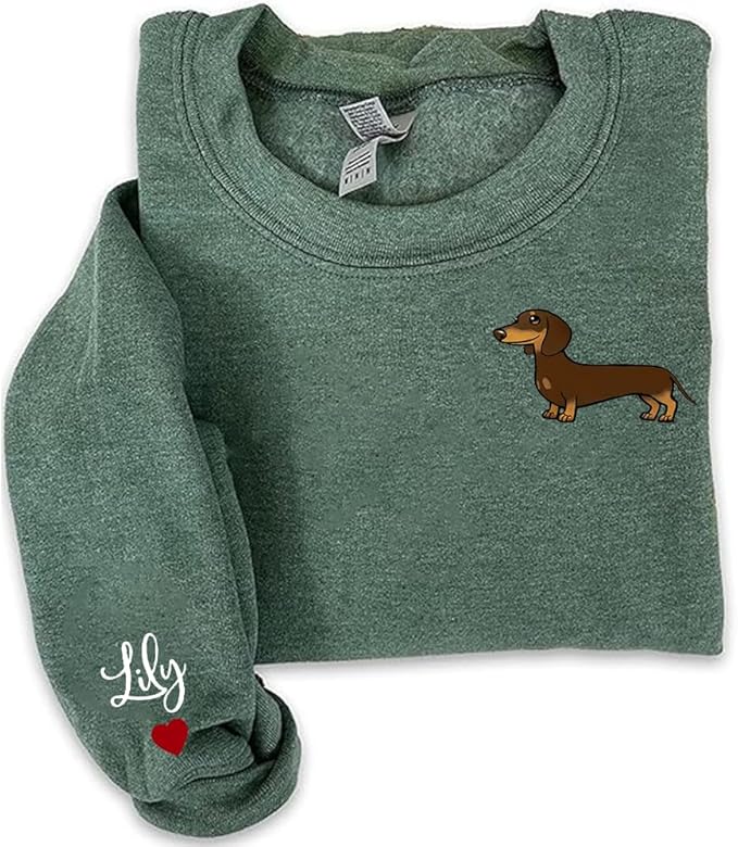 Customized Dachshund Crewneck, Custom Dog Pullover, Personalized Sausage Dog Sweatshirt, Unique Cream Pup Apparel, for Pet Lovers