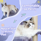 35.4'' Multifunction Cat Tree with Cozy Hammock & Hanging Ball, Cat Tower with Activity Cat Condo & Jute-Covered Scratching Posts, Grey