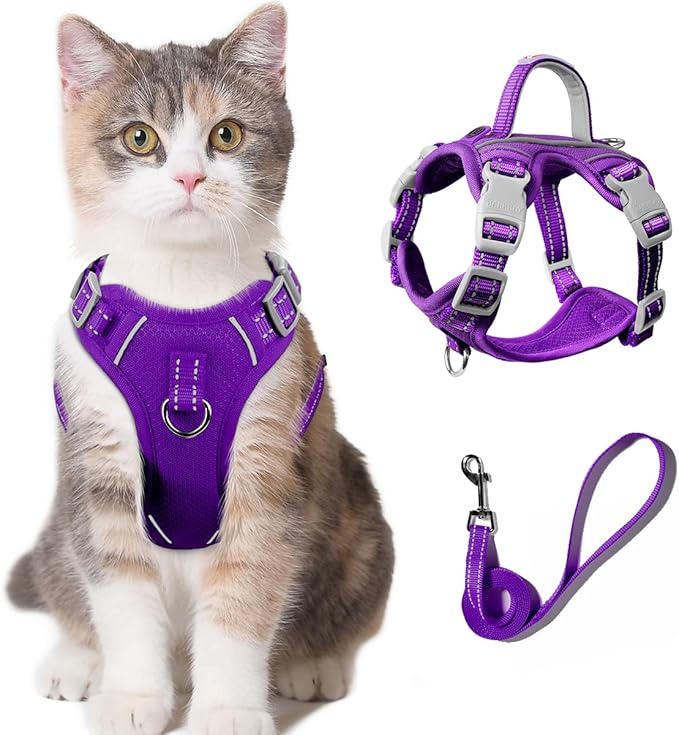 Cat Harness and Leash Set for Walking Escape Proof for Small Large cat Kitten Harness with ID tag Pocket (Purple,S)