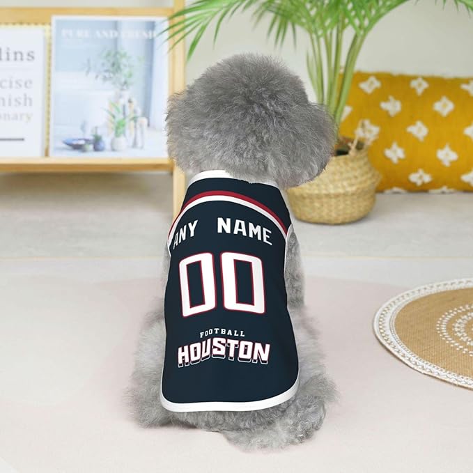 Houston Custom Pet Jersey Dog Clothes Jersey Various Sizes Customized Any Name & Number for Small & Middle and Big Dogs