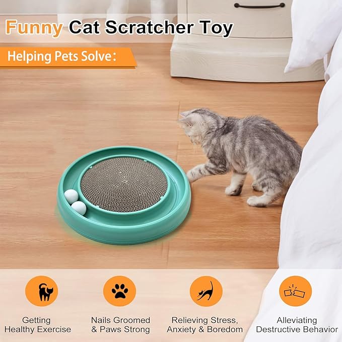 Interactive Cat Ball Track Toy for Indoor Cats, Cat Scratching Board & Exercise Set for Bored Indoor Adult and Kitten Mental & Physical Stimulation, with Spare Ball to Prevent Loss (Green)