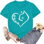 Cat Shirts for Women Cat Mom Tshirts Pet Lover Shirt Cats Paw Print Tee Tops