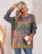 YESNO Women Christmas Sweater Graphic Printed Oversized Pullover Sweaters Casual Loose Knit Tops S01