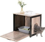 Dwanton Cat Litter Box Furniture Hidden, Cat Litter Box Enclosure, Reversible Entrance Can Be on Left or Right Side, Indoor Cabinet, Wooden Washroom, End Table, Nightstand, Greige, 23.6" L