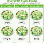 Cat Puzzle Toys Games Level 3 in 1 with Track Balls, Feather Teaser & Treat Feeder | Non-Slip Base | Mental Stimulation Enrichment for Indoor Cats | Kitty Gift, Green