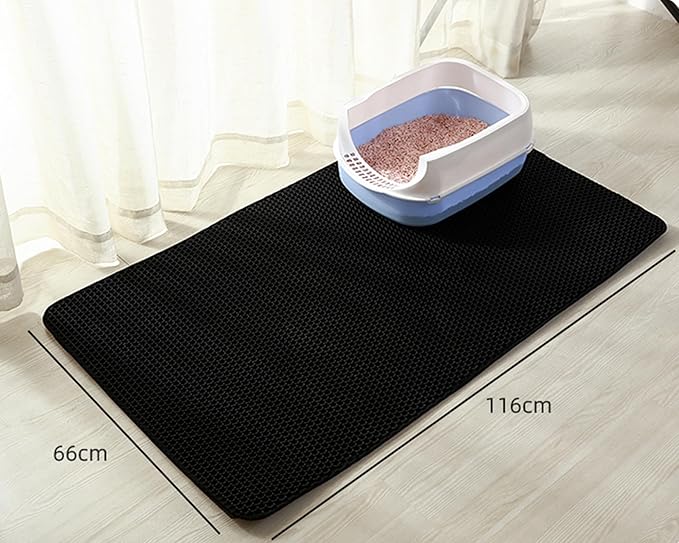 HCY&WLD Cat Litter Mat, 45x26 Inch Extra Large&Long Double Layer Cat Litter Box Mat, EVA Non-Slip, Waterproof Urine Proof Litter Trapping Mat, Easy Clean Scatter Control (45x26 Inch, Gray)