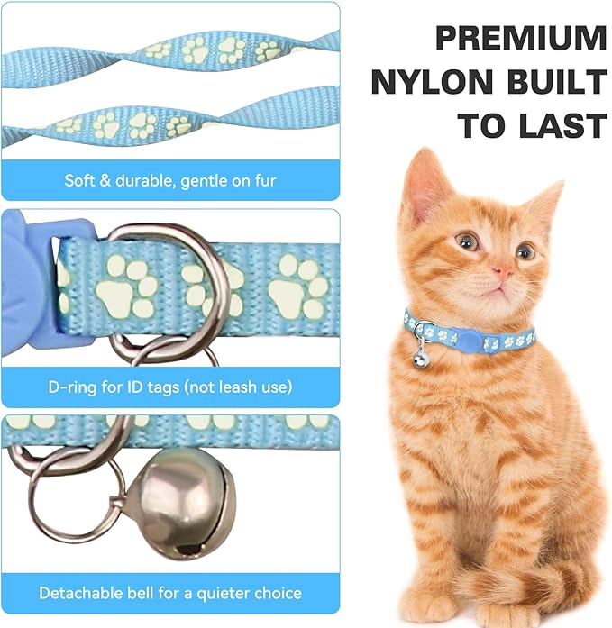 16 PCS Breakaway Cat Collars,Kitten Collar with Bell Cat Collars for Boy Girl Cats Breakaway Collar for Cats Glow in The Dark 6-9 Inch