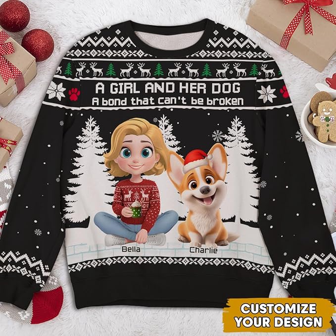Wrappiness A Girl And Her Dog Christmas Sweatshirt - Cozy Unisex Fit Custom Shirt - Cute for Women Pet Lovers