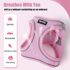Sparkly Dog Harness Small Sized and Leash Set for Small Dogs Cats,Pink XXS Puppy Harness, Step in Soft Dog Reflective Vest, Breathable Mesh Pet Harness. (Pink, XXS)