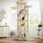 Large Cat Tree for Big Cats & Multi-Cat Homes, 81 Inch Tall Cat Tower with Sturdy Metal Hammock, 6 Sisal Scratching Posts, 2 Cozy Condos, 2 Top Perches - Multi-Level Cat Tower, Beige