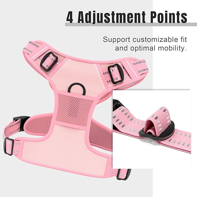 Rnivvi No Pull Dog Harness, Cute Reflective Large Sized Puppy Harness, Adjustable Soft Padded Vest for Large Dogs, Heavy Duty Pet Vest with Easy Control Handle for Walking Training, Pink