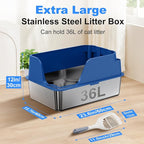 Non-stick Stainless Steel Litter Box, XL Side Opening Splash-Proof & Leak-Proof Seamless Seal, Ellenpent Large Capacity, Cat Litter Box with Lid for Multi-Cats, Large Cats, Easy-Clean & Durable (Blue)