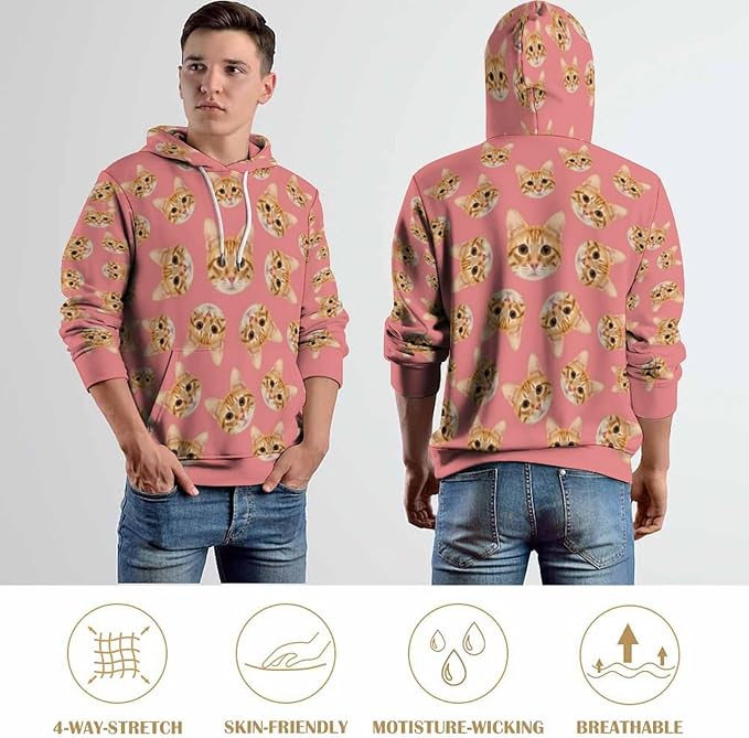 Artsadd Custom Face Unisex athletic Pockets Sweatshirt Loose Hoodie Custom Christmas Long Sleeve Sweatshirt Hooded Pullover